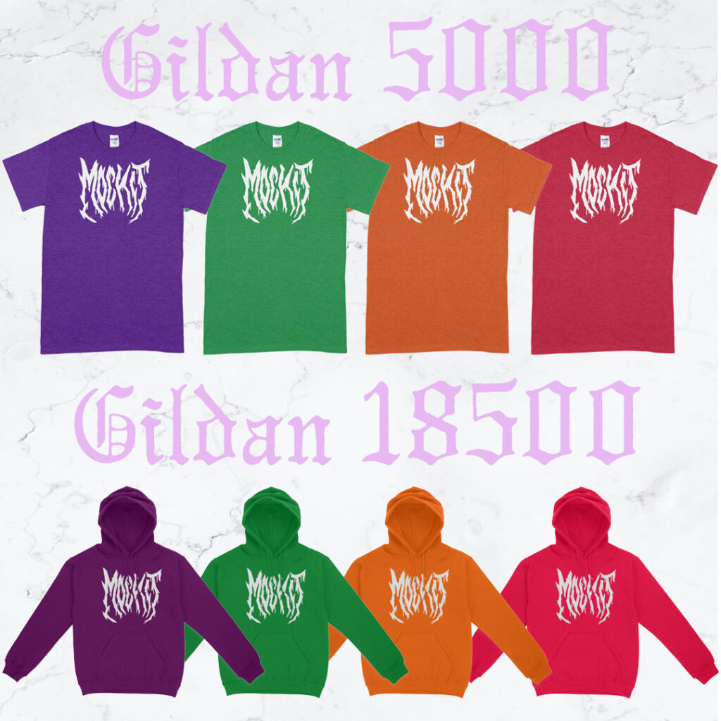 gildan t-shirt and hoodie color options